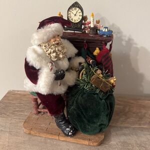 Festive Santa Claus Figurine with Velvet Red and Green Accents